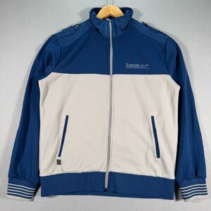 Marc Ecko Track‎ Jacket Mens Large Blue White Mockneck Streetwear Epaulette